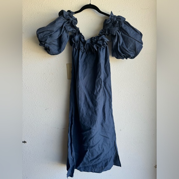 NWT Piece of White Navy Karla Off-The-Shoulder Midi-Dress Dress - Picture 5 of 8